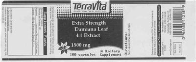 Photo of the TerraVita Extra Strength Damiana Leaf 4:1 Extract 1800 mg label