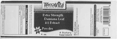 Photo of the TerraVita Extra Strength Damiana Leaf 4:1 Extract Powder label