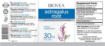 Photo of the BIOVEA Astragalus Root label