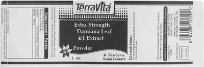 Photo of the TerraVita Extra Strength Damiana Leaf 4:1 Extract Powder label