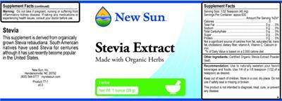 Photo of the New Sun Stevia Extract label
