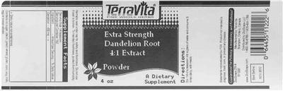 Photo of the TerraVita Extra Strength Dandelion Root 4:1 Extract Powder label