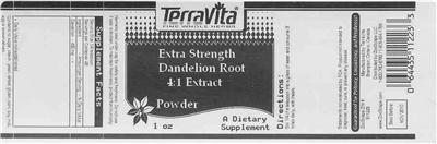 Photo of the TerraVita Extra Strength Dandelion Root 4:1 Extract Powder label
