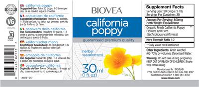 Photo of the BIOVEA California Poppy label