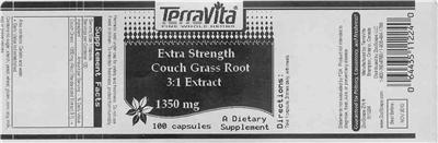 Photo of the TerraVita Extra Strength Couch Grass Root 3:1 Extract 1350 mg label