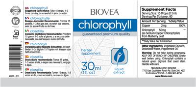Photo of the BIOVEA Chlorophyll label
