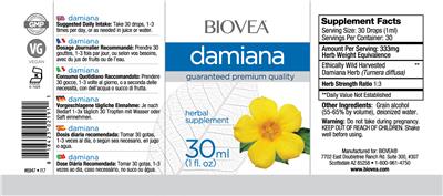 Photo of the BIOVEA Damiana label