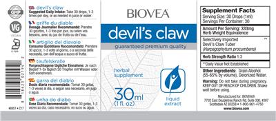 Photo of the BIOVEA Devil's Claw label