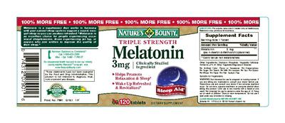 Photo of the Nature's Bounty Triple Strength Melatonin 3 mg label