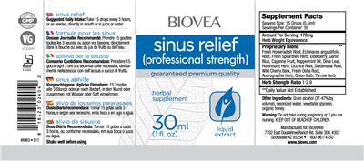 Photo of the BIOVEA Sinus Relief label