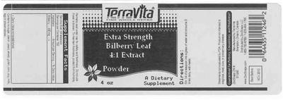 Photo of the TerraVita Extra Strength Bilberry Leaf 4:1 Extract Powder label