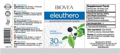 Photo of the BIOVEA Eleuthero label