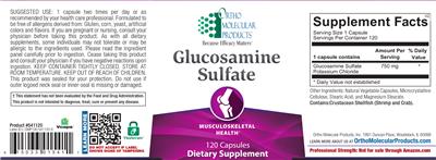 Photo of the Ortho Molecular Products Glucosamine Sulfate label