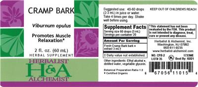 Photo of the Herbalist & Alchemist Cramp Bark label