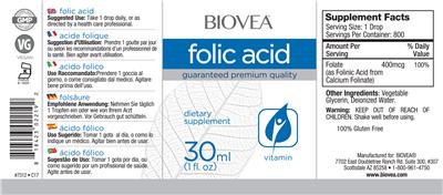 Photo of the BIOVEA Folic Acid label
