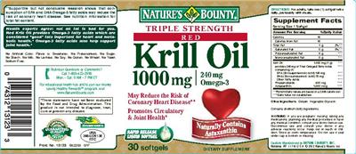 Photo of the Nature's Bounty Triple Strength Red Krill Oil 1000 mg label