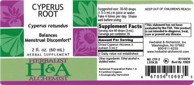 Photo of the Herbalist & Alchemist Cyperus Root label