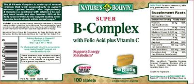 Photo of the Nature's Bounty Super B-Complex With Folic Acid Plus Vitamin C label