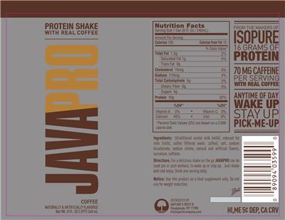 Photo of the Nature's Best Javapro Coffee label