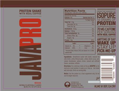 Photo of the Nature's Best Javapro Mocha label