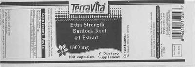 Photo of the TerraVita Extra Strength Burdock Root 4:1 Extract 1800 mg label