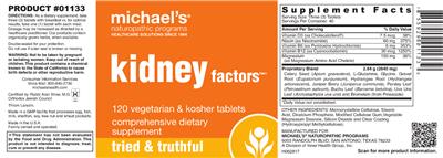 Photo of the Michael's Naturopathic Programs Kidney Factors label