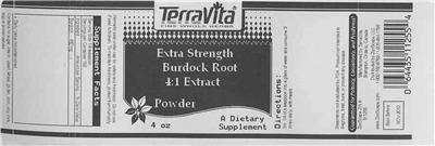 Photo of the TerraVita Extra Strength Burdock Root 4:1 Extract Powder label