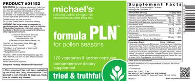 Photo of the Michael's Naturopathic Programs Formula PLN label