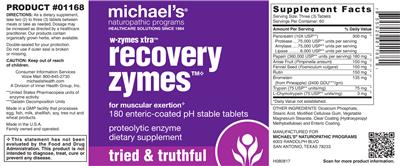 Photo of the Michael's Naturopathic Programs Recovery Zymes label