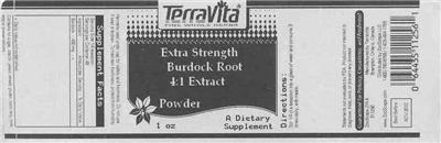 Photo of the TerraVita Extra Strength Burdock Root 4:1 Extract Powder label