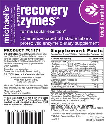 Photo of the Michael's Naturopathic Programs Recovery Zymes label