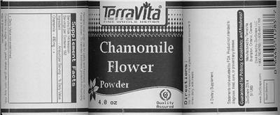 Photo of the TerraVita Chamomile Flower Powder label