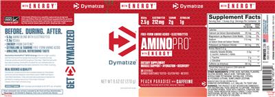 Photo of the Dymatize AminoPro With Energy Peach Paradise With Caffeine label