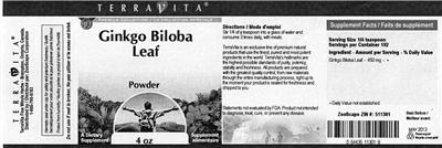 Photo of the TerraVita Ginkgo Biloba Leaf Powder label