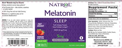 Photo of the Natrol Melatonin 5 mg Strawberry Natural Flavor label