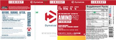Photo of the Dymatize AminoPro With Energy Pineapple Guava With Caffeine label