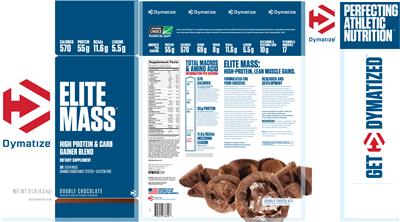 Photo of the Dymatize Elite Mass Double Chocolate label