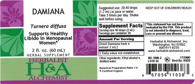Photo of the Herbalist & Alchemist Damiana label