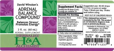 Photo of the Herbalist & Alchemist David Winston's Adrenal Balance Compound label