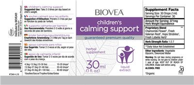 Photo of the BIOVEA Children's Calming Support label