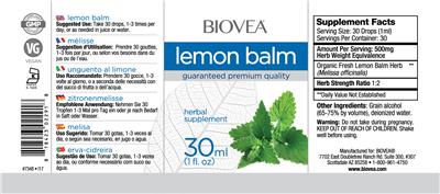 Photo of the BIOVEA Lemon Balm label