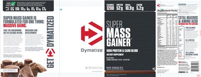 Photo of the Dymatize Super Mass Gainer Rich Chocolate label