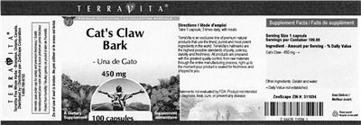 Photo of the TerraVita Cat's Claw Bark - Una de Gato 450 mg label
