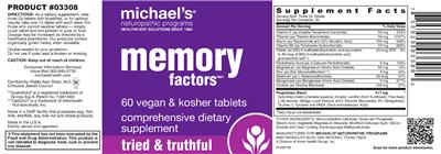 Photo of the Michael's Naturopathic Programs Memory Factors label