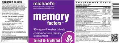 Photo of the Michael's Naturopathic Programs Memory Factors label