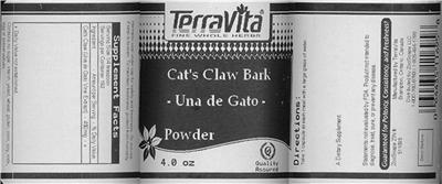 Photo of the TerraVita Cat's Claw Bark - Una de Gato - Powder label