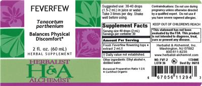 Photo of the Herbalist & Alchemist Feverfew label