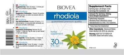 Photo of the BIOVEA Rhodiola label