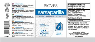 Photo of the BIOVEA Sarsaparilla label