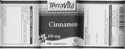 Photo of the TerraVita Cinnamon 450 mg label